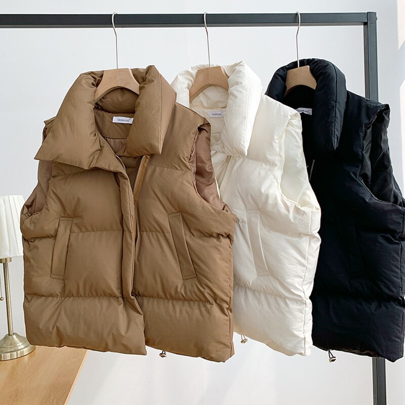 Women's Cotton Jacket, down Cotton Vest, New Spring and Autumn 2026 Korean Style Loose Vest with Stand Collar, Trendy Cotton Gilet