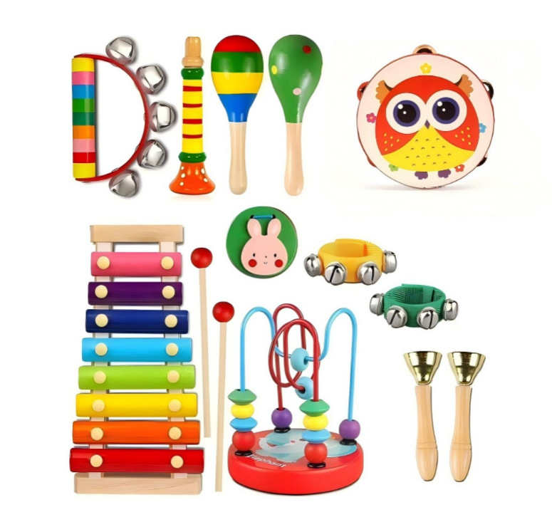 Set de Instrumentos de Percusión Orff de Madera, Educativo, Estimulación Sensorial, para Bebés y Jardín de Infantes
