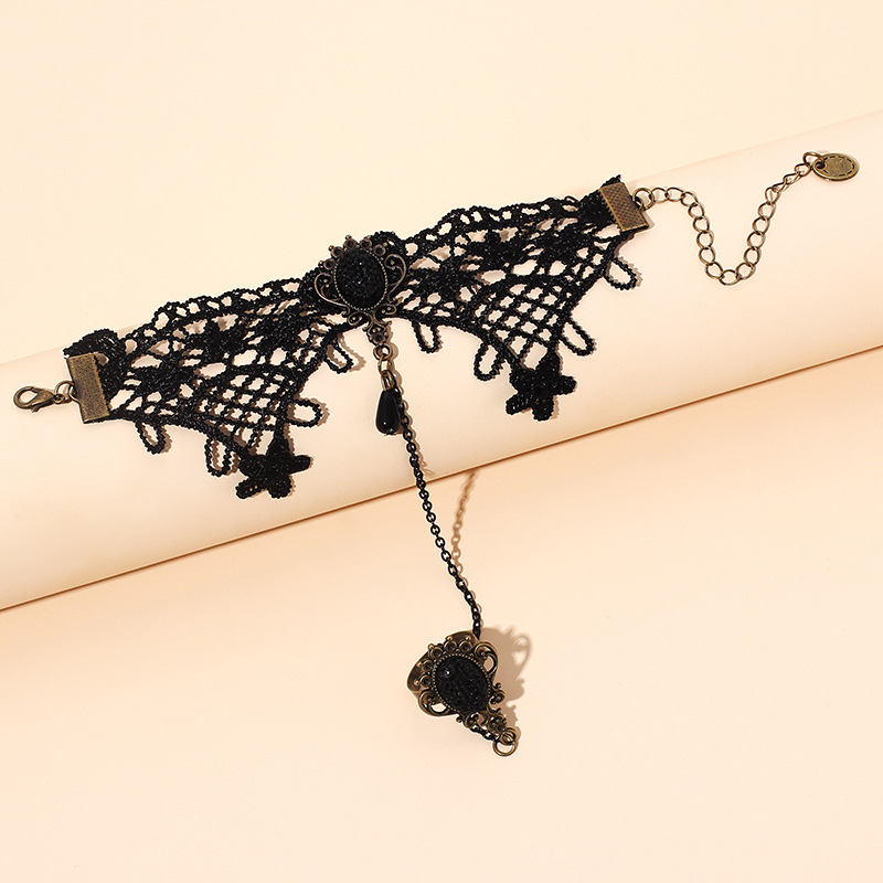 10g Weight Bracelets Classification Travel Occasion Women'S Gender Black Color Flower-shaped Lace Bracelet Ring One-hand Knitted Bracelet 4