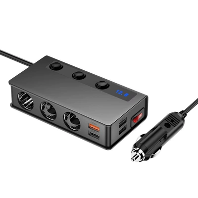 One-to-three cigarette lighter car cigarette lighter in stock wholesale high-power 180W multi-function car charger QC3.0 fast charge (Siqaret yandırıcısı) - one-black