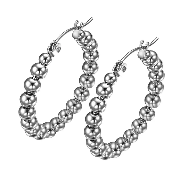 Zhenping Bead Earrings 316L Stainless Steel High-End Women's Large Circle Earrings Beaded Exaggerated Earrings Wholesale