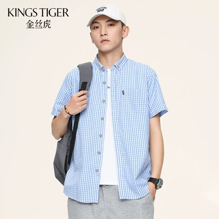 新款ins休闲男士衬衫夏季时尚短袖格子衬衣韩版简约修身衬衫批发
