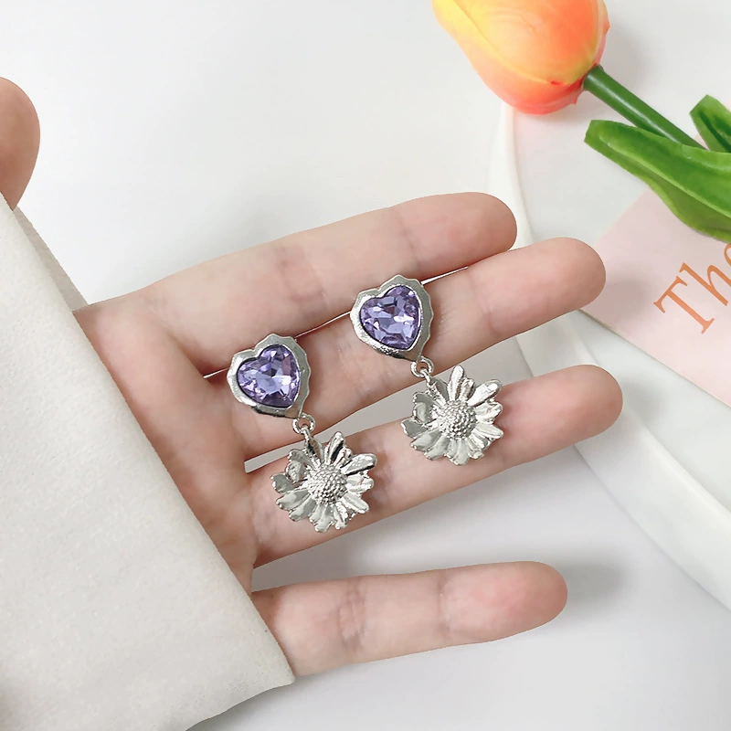 Серебряные игольчатые, фиолетовые, милые универсальные серьги, серебро 925 пробы, цветочные, оптовая продажа