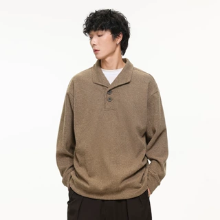 美式重磅翻领套头卫衣男士2026秋季新款纯色休闲百搭外套潮流棉