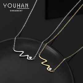 真金电镀微镶锆石气质锁骨链女小众设计感金属风光面波浪项链批发