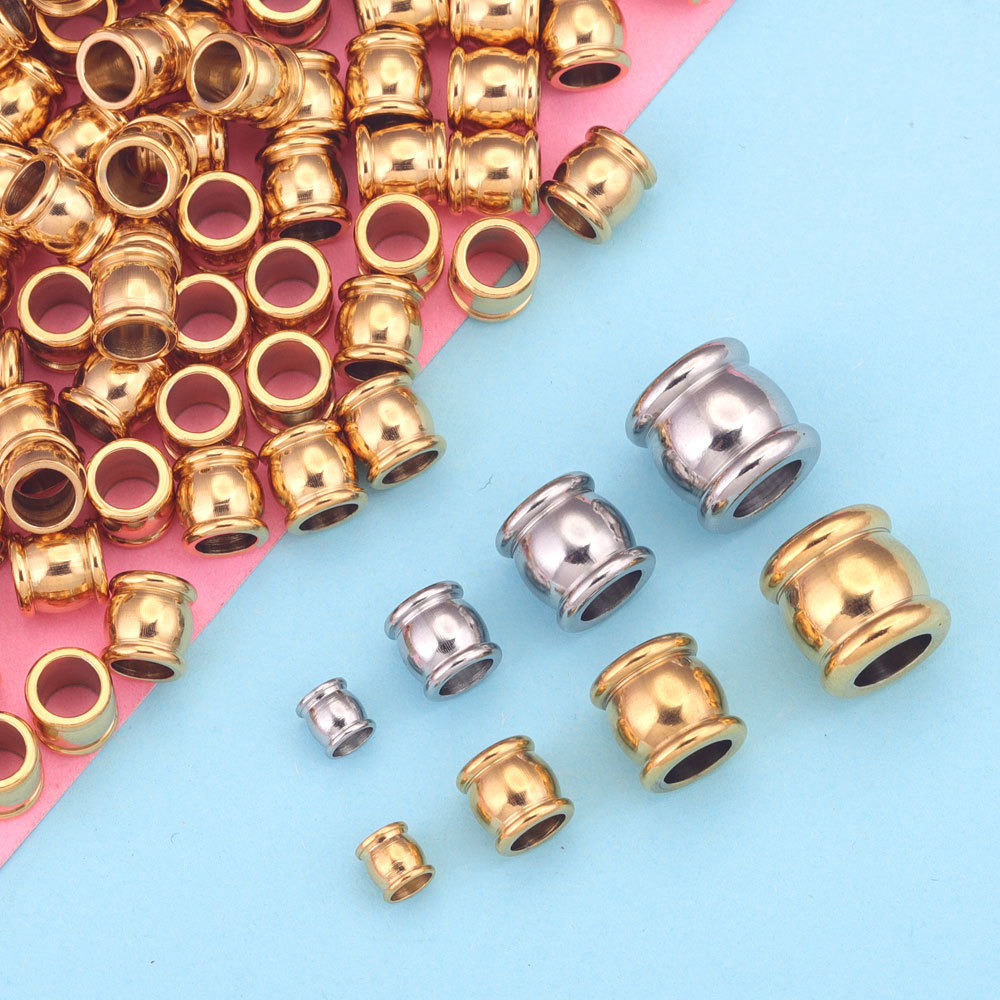 Tambor de acero inoxidable del grano de la perforación del grano a través del agujero con cuentas de la bola de acero DIY vacío plateado accesorios de joyería hechos a mano