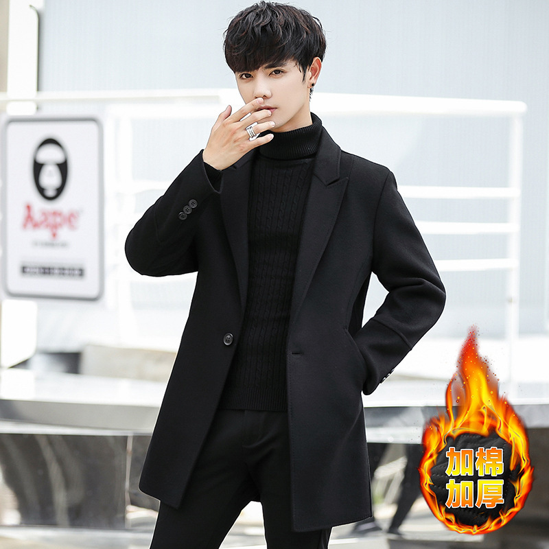 [Graphene Liner] Cotton-lined Warm Windbreaker for Men, Mid-length Wool Coat, Korean Style, British Style.