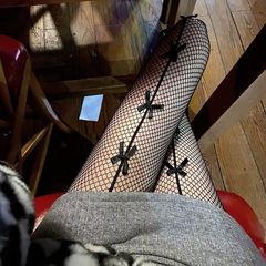 White bow fishnet stockings women's thin hottie jk pantyhose hollow bow one-piece black fishnet stockings