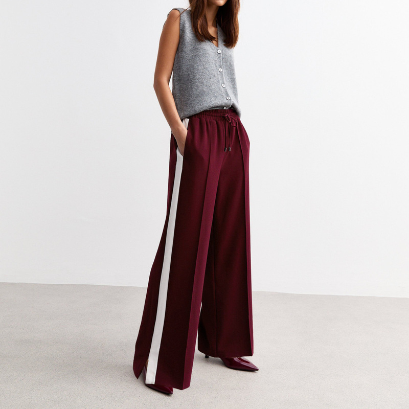 European and American Cross-border New Women's Clothing French Style Design Side Stripe High Waist Slim-fit Wide-leg Jogging Pants