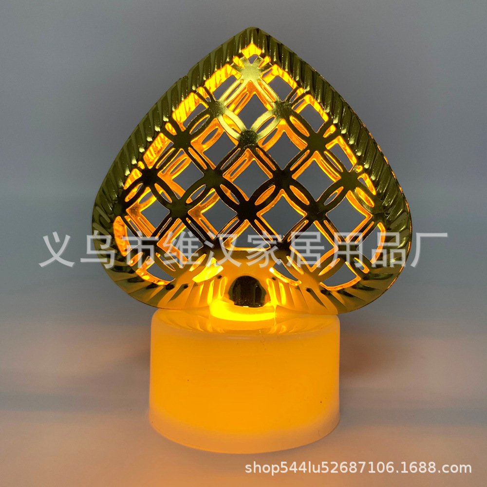 Transfronterizo Oriente Medio malla de alambre hueca dorada lámpara de vela electrónica de hierro forjado lámpara de noche LED decoración de escritorio iluminación