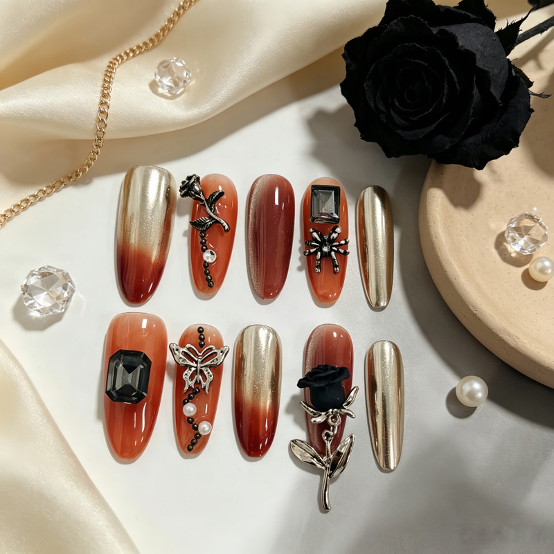 Maple Leaf Red Rose Metal Accessories for Manicure, Luxurious Gold-Plated Butterfly, High-End Wearable Nails, Purely Handmade, Versatile and Luxurious Maple Leaf Red Rose Metal Accessories for Manicure, Luxurious Gold-Plated Butterfly, High-End Wearable Nails, Purely Handmade, Versatile and Luxurious