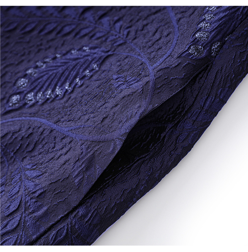 Váy ngắn tay nữ họa tiết jacquard mạ vàng phù điêu thanh lịch — Màu xanh lam chi tiết 19