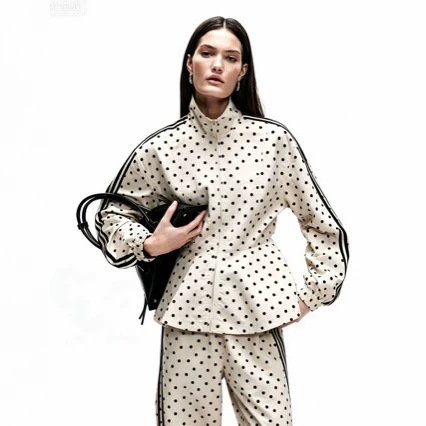 Three-Brand Collaboration Asos Cross-Border Polka Dot Set Women's Stand-Collar Skirt-Style Trench Coat Jacket Sweatpants Outerwear Long Pants