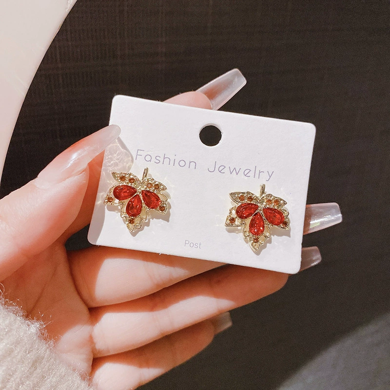 Красная серебряная игла, кленовый лист, серьги, образец 925 пробы, интернет-знаменитость