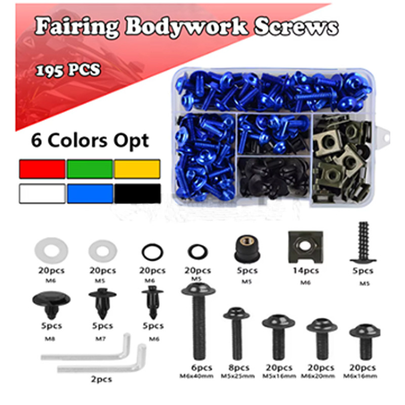Juego de Tornillos para Carenado de Motocicleta 155pcs 177pcs 195pcs de Aluminio