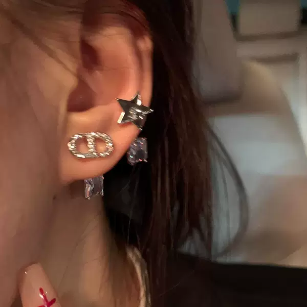 Asymmetric Letter Star Zircon Earrings Women's Elegant All-match Niche Design Ear Studs Light Luxury High-end Ear Accessories