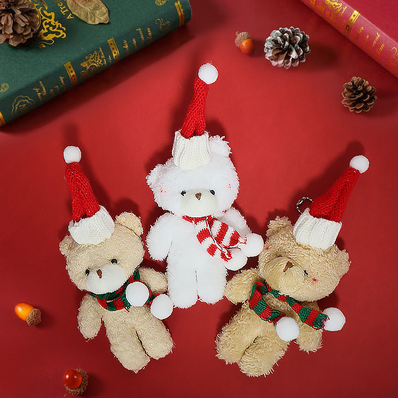 圣诞节腮红小熊毛绒围巾玩偶娃娃连体熊钥匙扣挂件公仔节日小礼品