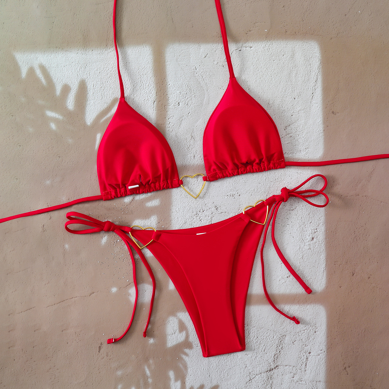 Conjunto de bikini halter para mujer elegante con lazos ajustables_voghion.com