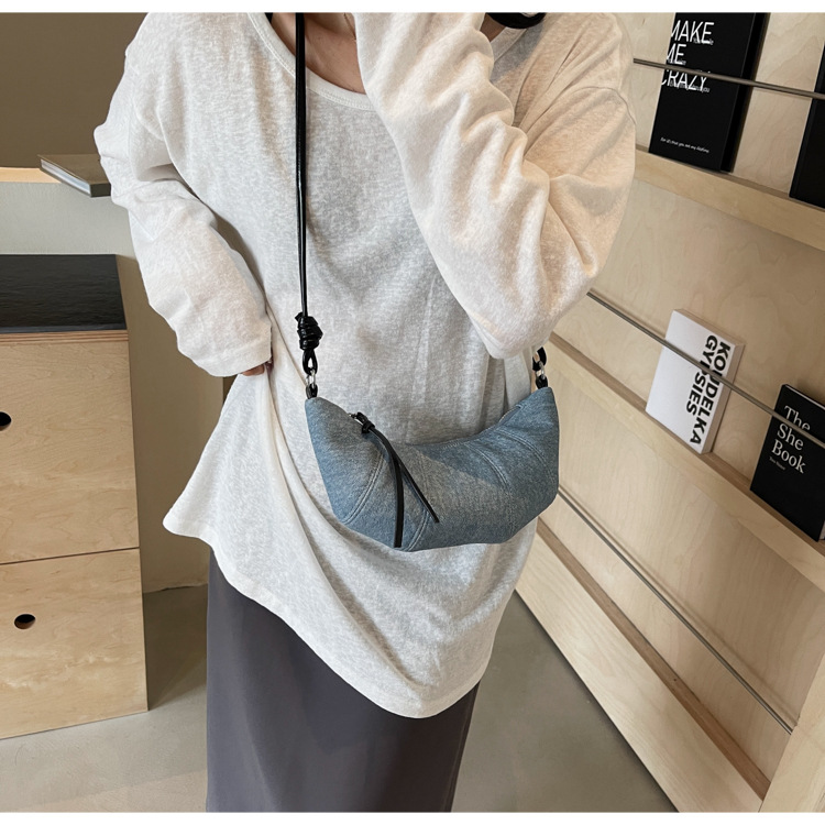 Denim for women's 2024 new fashionable casual shoulder niche trend, super hot crossbody bag, cowhide bag_senzul.com