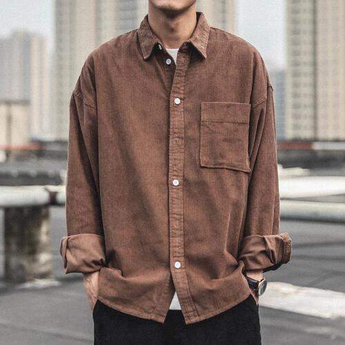 Men's Viscose Blouse Long Sleeve Autumn Japanese Trendy Casual Loose Men's Autumn/Winter Thick Blouse Men's Outerwear