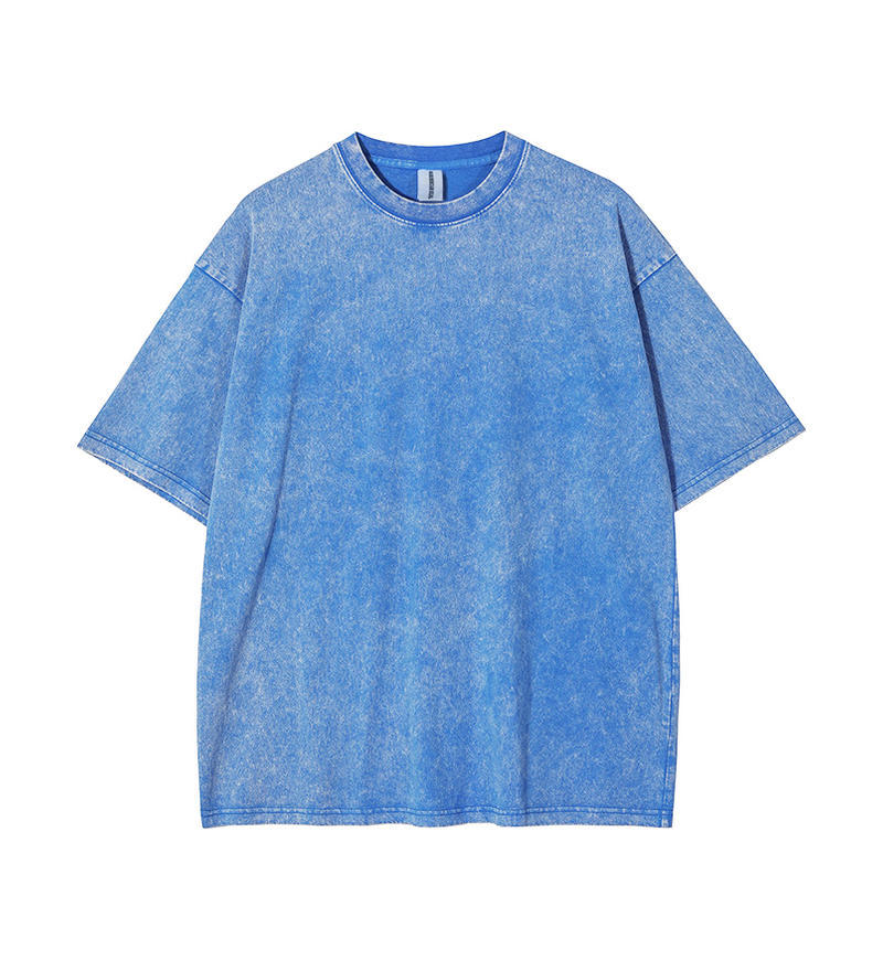 Transfronterizo europeo y americano pesado copo de nieve frito algodón retro lavado y viejo OVERSIZE camiseta de manga corta personalizada de marca de moda de bricolaje