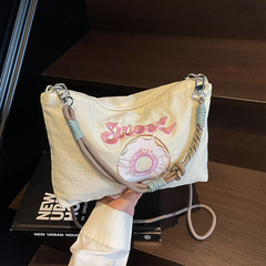 重工刺繍猫手提げナイロン布バッグ女性日系カジュアル通勤斜めがけショルダーバッグ