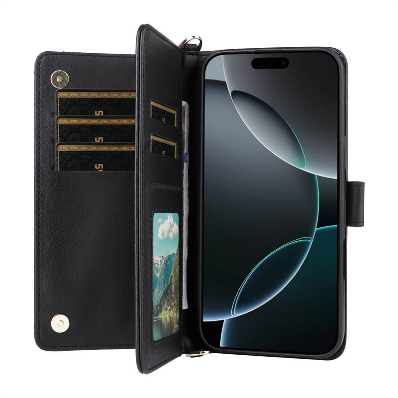 Étui portefeuille en cuir multifonction avec porte-cartes pour iphone 16 pro max_voghion.com