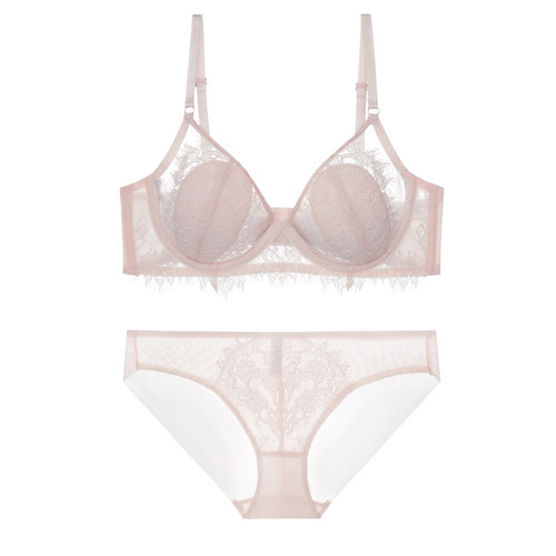 Factory direct sales sexy lace underwear for women with bunny ears crystal cup bra big breasts showing small anti-bump bra set