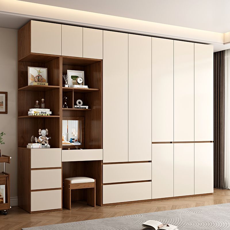 Wardrobe Enf Grade European Pine Board Italian Style Home Bedroom Large Wardrobe Walnut Color 18mm Thick One Cabinet to the Top Mildew-Proof