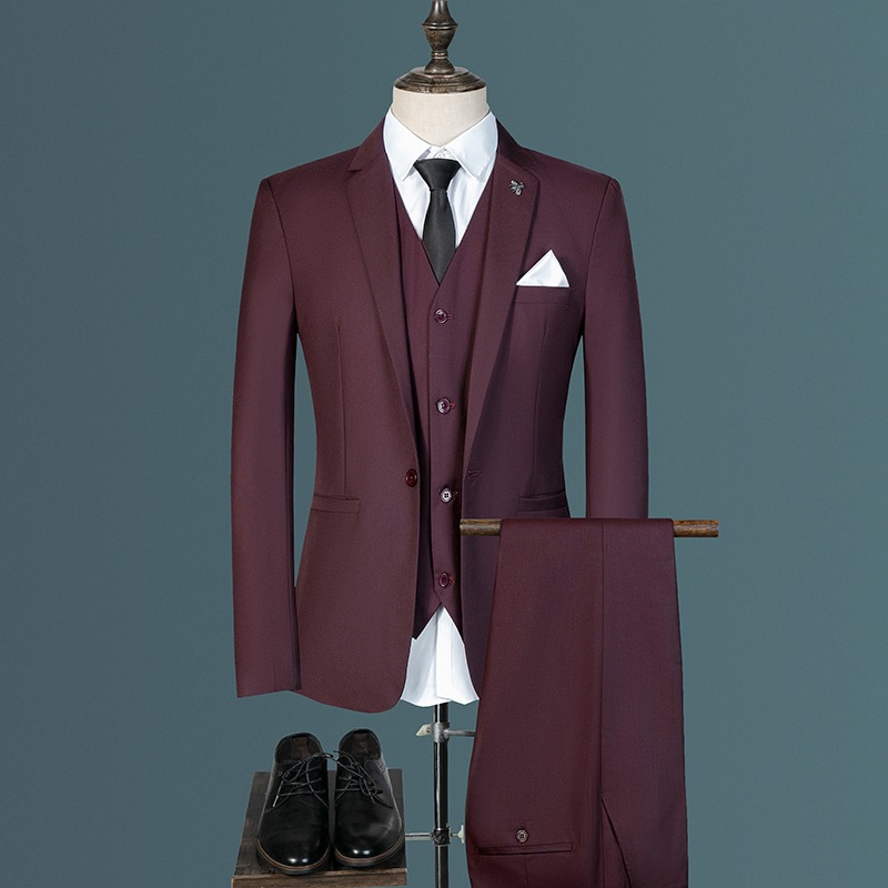Men's Slim Fit Suit Blazer Pants Vest Three-Piece Set, Modern Wedding Business Formal Attire, 60% Cotton Blend Professional Groom Tuxedo Outfit_voghion.com