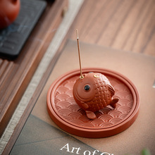 迷你锦鲤线香炉招财紫砂家用室内香插创意线香香座香托香薰炉摆件