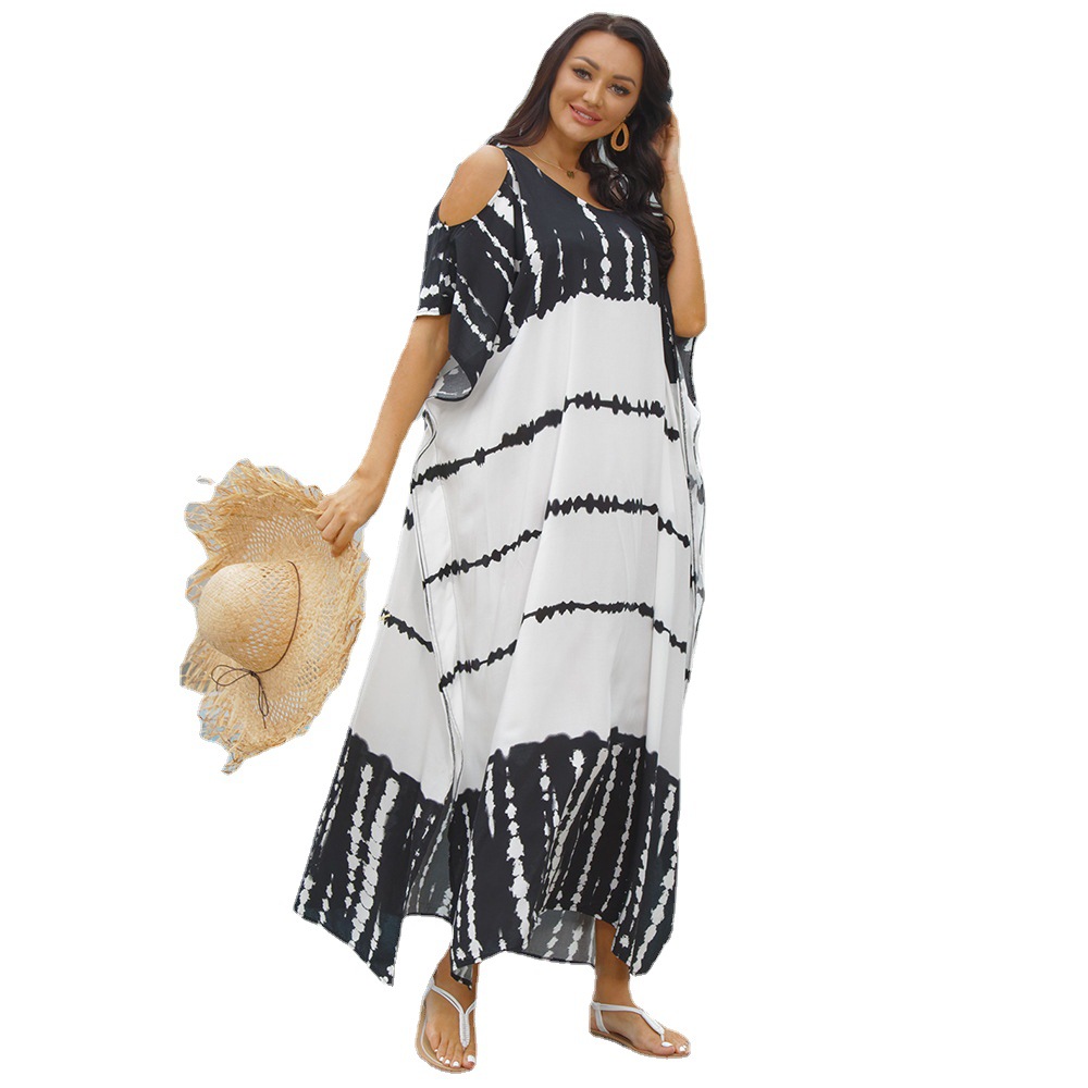 Blusa de playa europea y americana fuera del hombro posicionamiento túnica vacaciones en el mar Falda larga bikini traje de baño camisa de protección solar 1D31