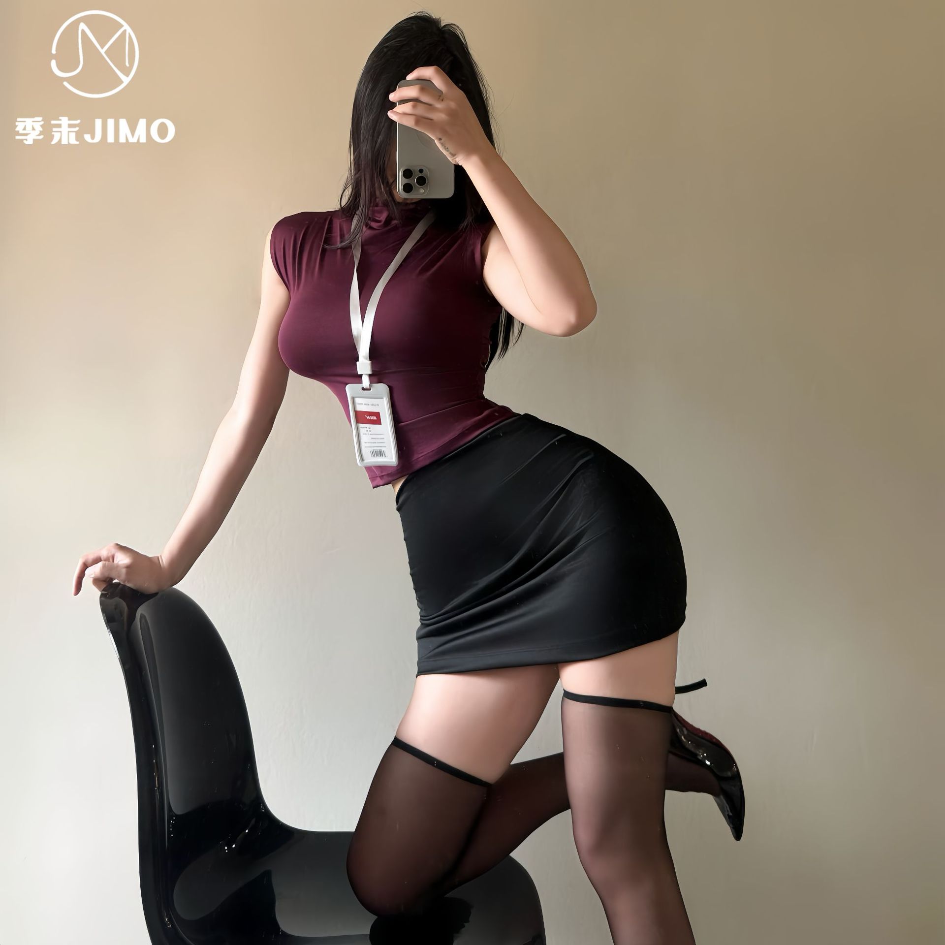 End of Season Ol Pure Desire Sexy Secretary Uniform Slim Half Turtleneck Sleeveless Hip Skirt Two-Piece Sexy Intimates 9068