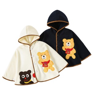 Baby Cloak for Boys and Girls, Fashionable Outdoor Windproof Cartoon Plus Velvet Windproof and Warm Fashionable Cloak