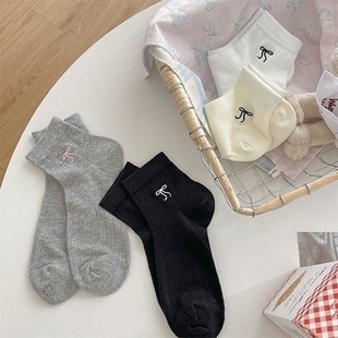 Socks Women's Summer Thin Bow Short Socks Hollow Mesh Summer Black and White Japanese Miu Breathable Deodorant Socks