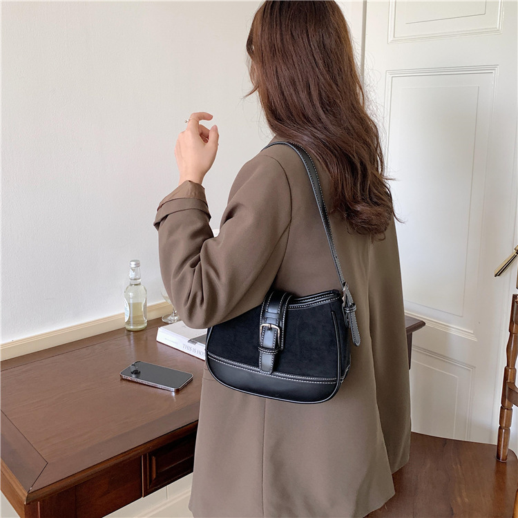 2024 new shoulder splicing autumn winter suede underarm bag fashionable and versatile plush handbag_voghion.com