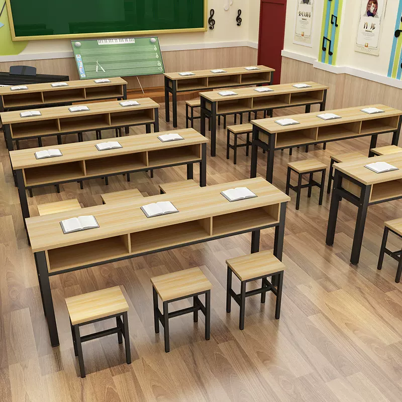 学生课桌双层带抽屉单人双人三人位辅导班培训课桌椅书法桌凳批发
