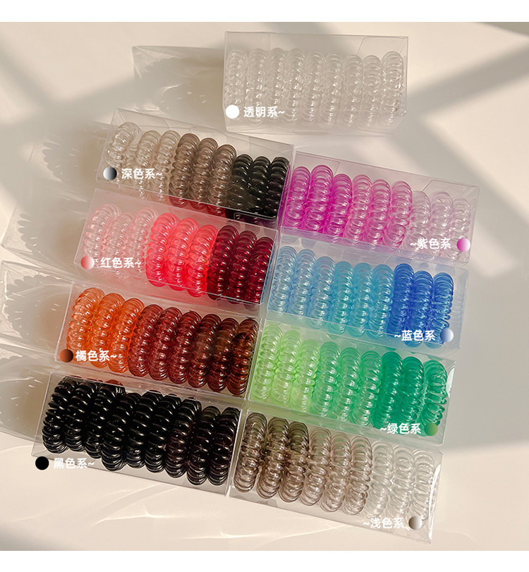 9-teiliges Set Transparente Spiral-Haargummis für Mädchen, Elastische Telefonkabel-Haarbänder, Süße Tägliche Pferdeschwanzhalter, Gummi-Haarbänder – Detail 7