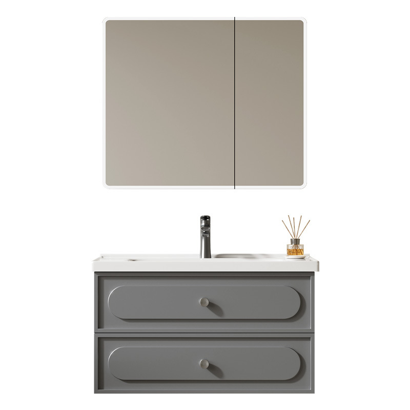 gabinete de baño francés combinación de cerámica inodoro todo en un lavabo lavabo lavabo lavabo gris oscuro espejo de inducción sellado completo