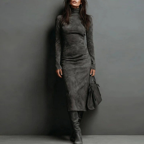 New autumn and winter sexy slim long-sleeved base dress, women's slimming coat, temperament hip skirt