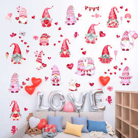 2022新款亚马逊情人节涂鸦墙贴小矮人侏儒橱窗玻璃门窗贴爱心贴画