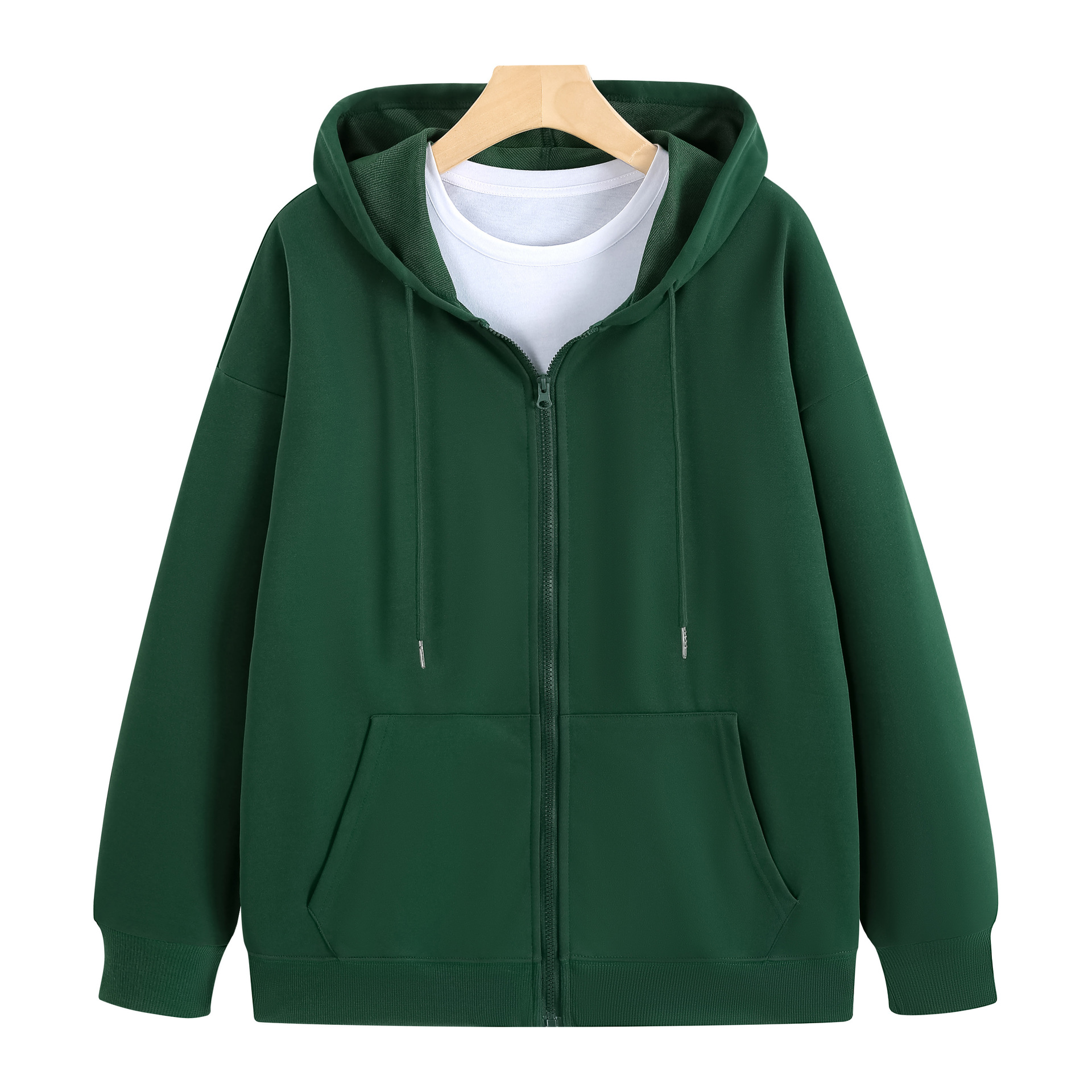 Otoño y invierno marca de moda de color sólido chaqueta casual de manga larga ropa de trabajo con cremallera sombrero suéter personalizado logo impreso