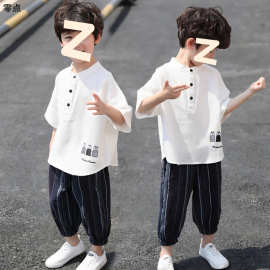 儿童装男童夏装套装棉麻短袖2025新款夏季中大小童洋气两件套汉服
