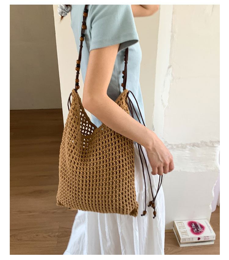 Summer woven beaded single-shoulder bag for women, large capacity, retro and fashionable, hollowed-out casual vacation style underarm crossbody bag undefined