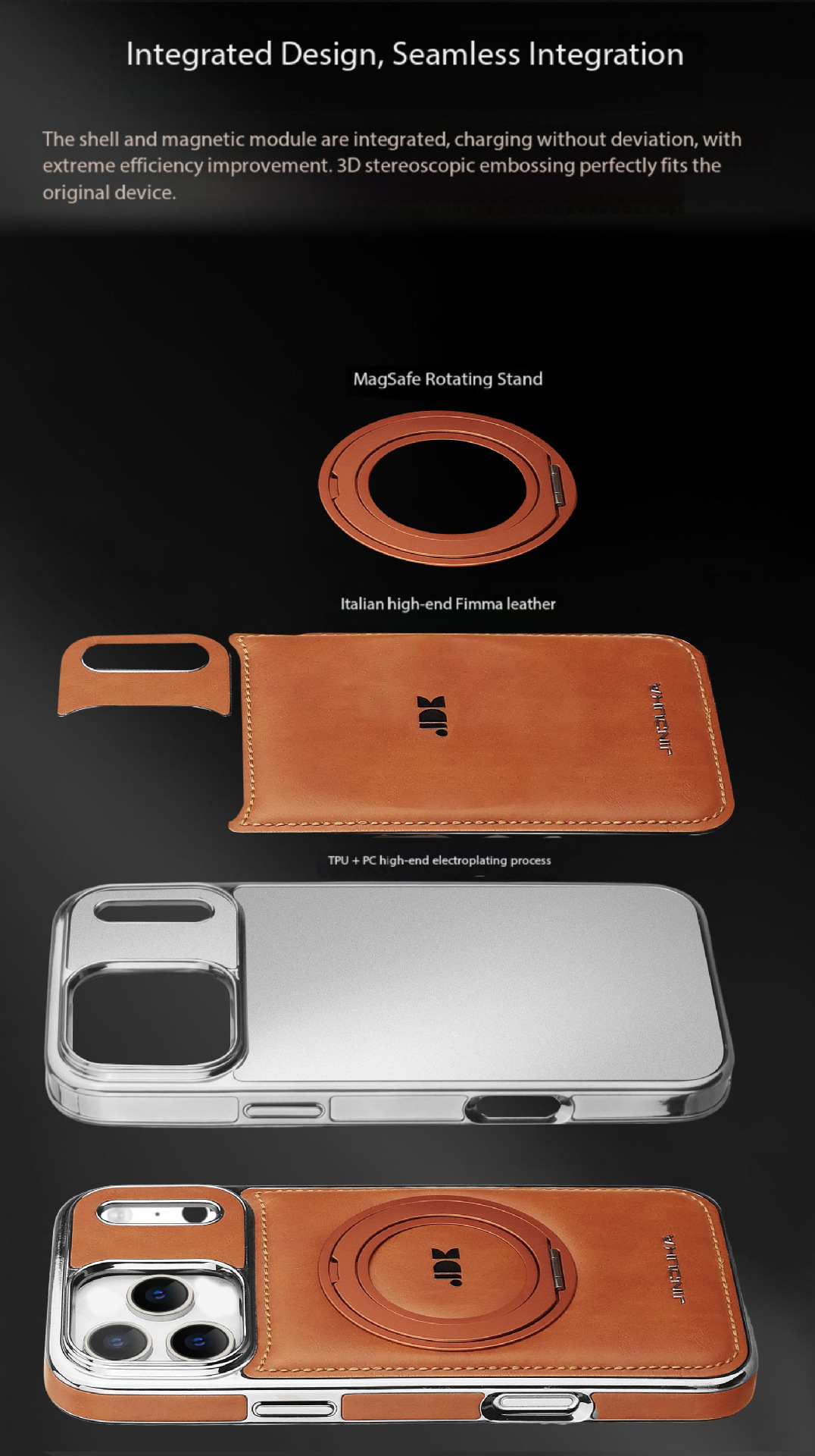 Ốp lưng từ tính xoay 360 độ cho iPhone 17 Pro Max, iPhone 17/16, chống sốc viền dày — Màu đen, Màu xanh lam, Nâu thanh lịch, Nâu mocha chi tiết 5