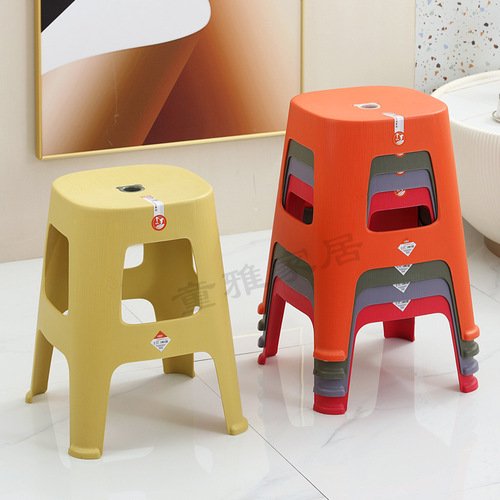 Wholesale Nordic Wood Grain Stool, Thick Plastic Stool, Household Chair, Living Room Simple Dining Chair, High Stool, Square Stool, Stackable