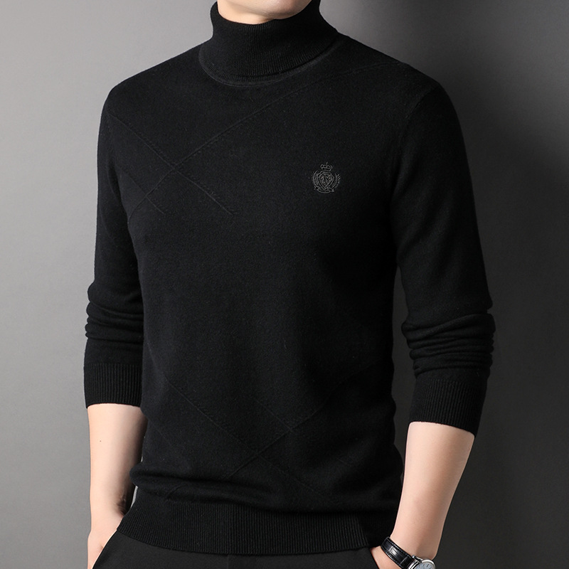 100 순수 모직 스웨터 남자 높은 칼라 가을과 겨울 푸위안 모직 스웨터 조커 스웨터 니트 베이스 셔츠