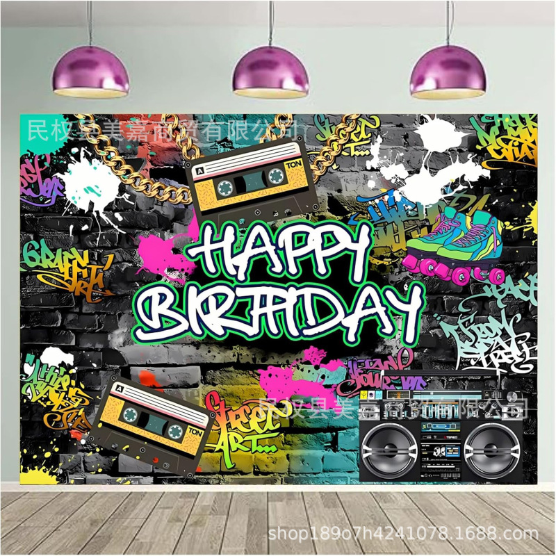Cross-border foreign trade 80 s hip-hop graffiti birthday background cloth retro wall brick disco layout scene decoration Cross-border foreign trade 80 s hip-hop graffiti birthday background cloth retro wall brick disco layout scene decoration