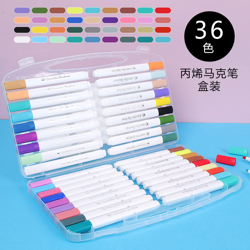 Rotulador acrílico en caja portátil creativo 36 colores para niños, papel impermeable, color apilable, pintura decorativa de graffiti