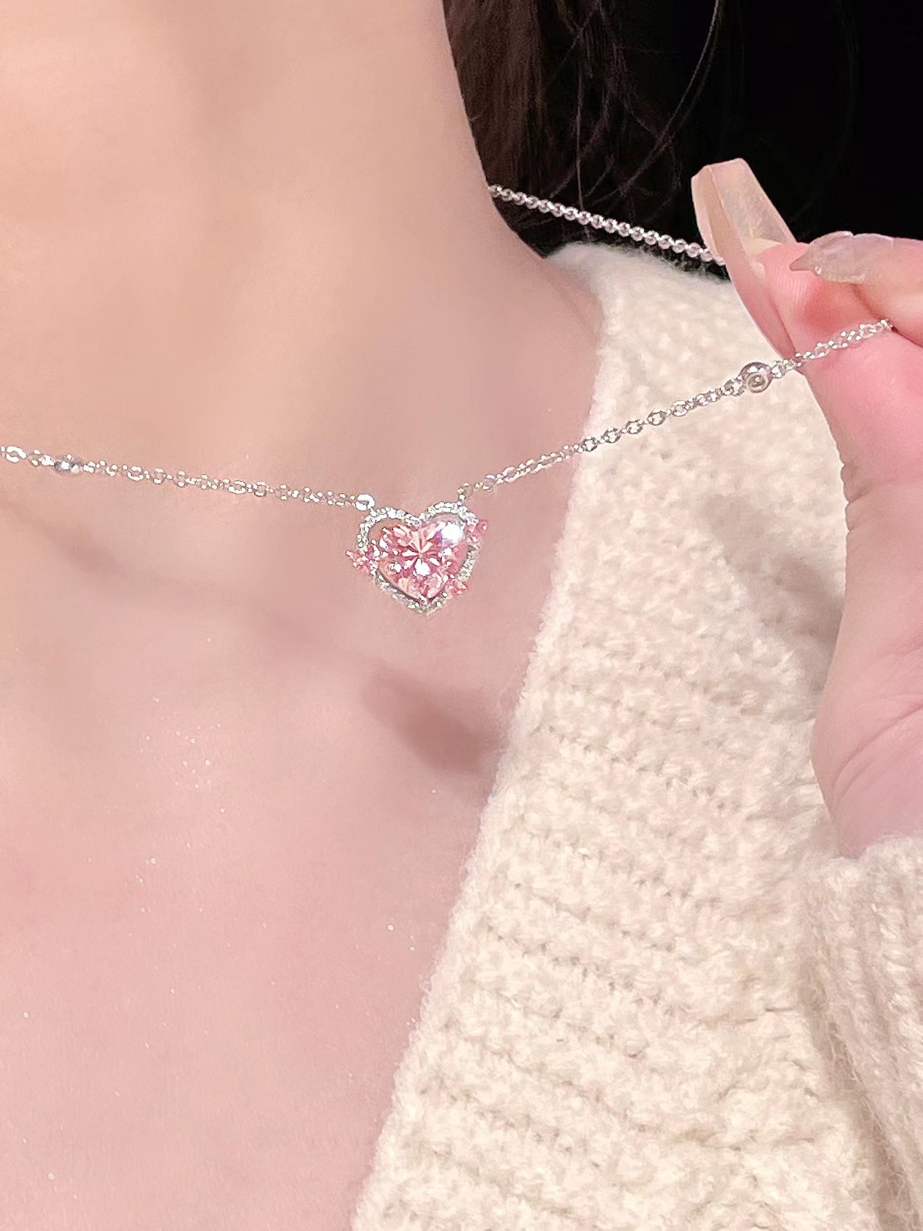 Heart Shape Pattern Women's Gender Elegant Lady Heart Shape Zircon Sterling Silver Wholesale Bracelets Necklace
